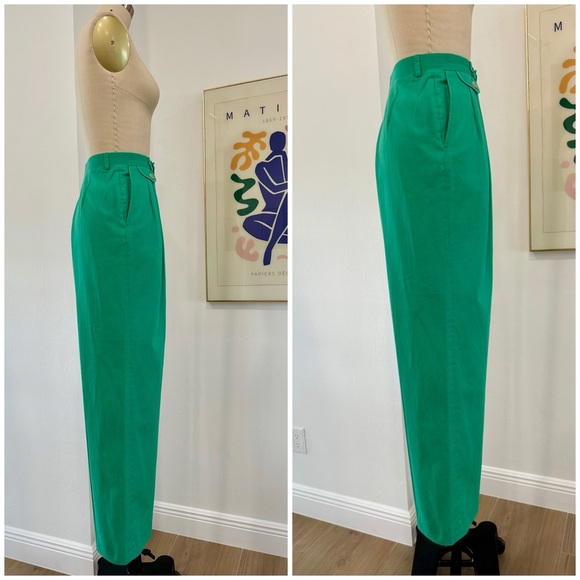 Vintage 80’s Green High-Waist Pleated Trousers - Picture 3 of 15
